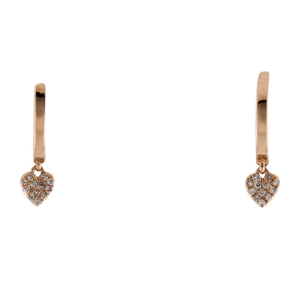 EF COLLECTION 14K ROSE GOLD & DIAMOND MINI HEART DROP HUGGIE EARRINGS